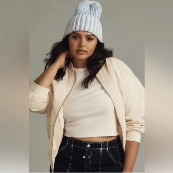 NWT Anthropologie Chunky Striped  Two Tone Beanie - Picture 2 of 3